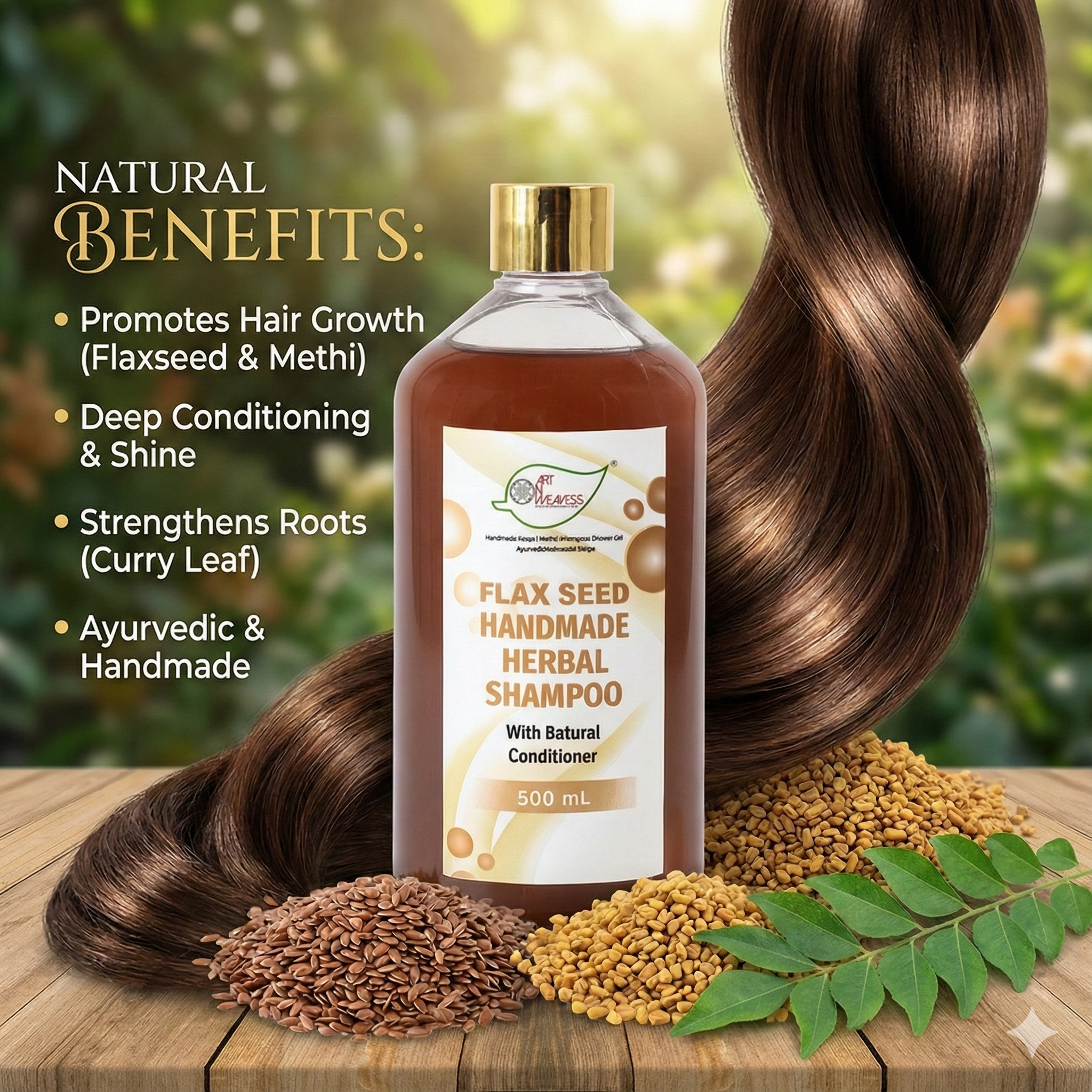 A N W AYURVEDIC HERBAL FLAX SEED GEL EXTRACT SHAMPOO SLES BASED( 500.ML ) PACK 2