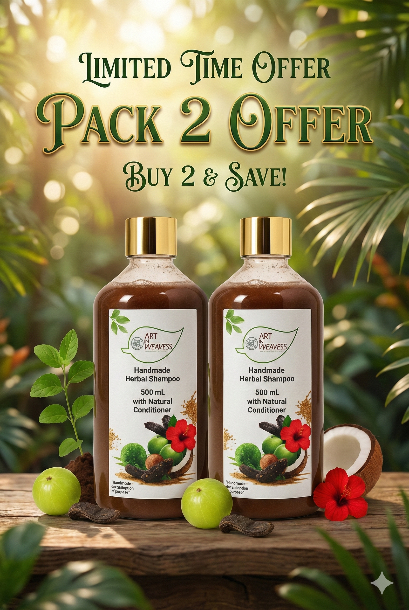 A N W AYURVEDIC HERBAL SHAMPOO SLES BASED( 500.ML ) PACK 2