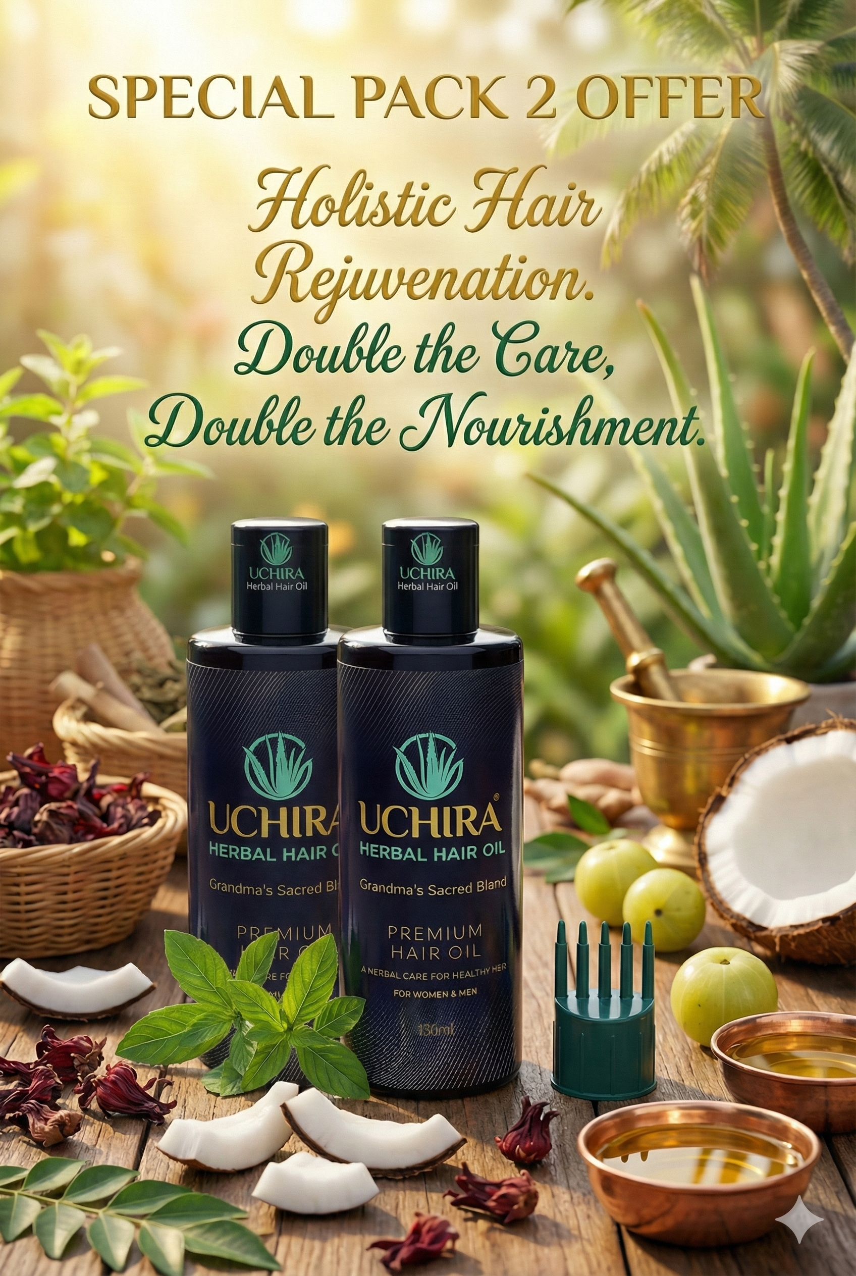 Uchira Herbal Hair Oil ( 130. ML ) PACK 2