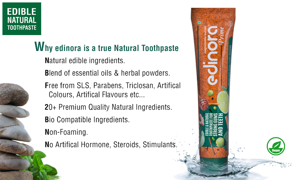 EDINORA PRIME 90.GM PACK 2 + Dental Floss | For interdental cleaning and improved mouth health + EDINORA Pure Biotic Natural  Mouthwash (200.ml)